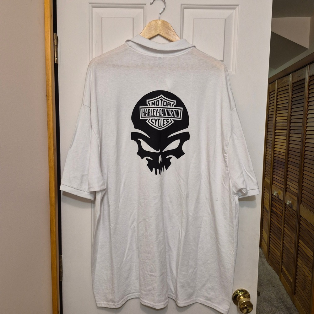 Harley-Davidson Mens 4XL White‎ Skull Graphic Polo Shirt Jerzees SpotShield